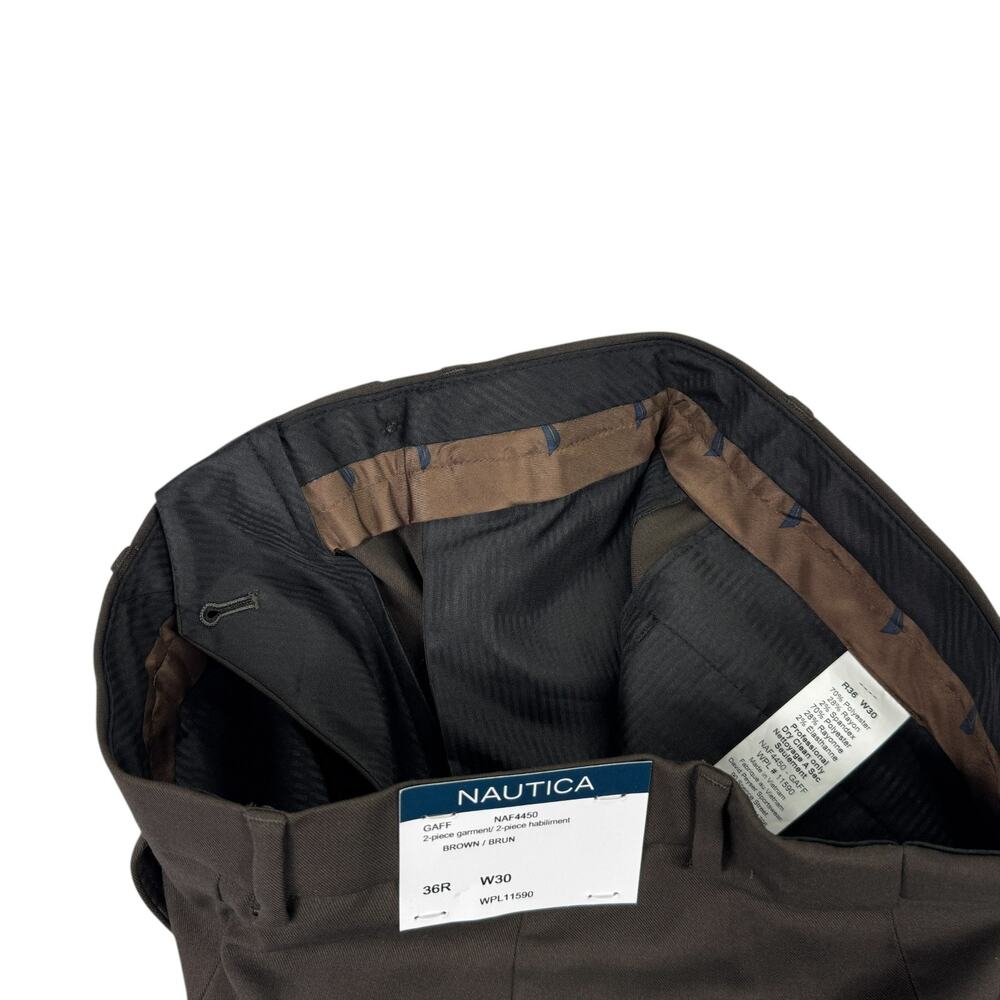 Nautica Mens 2-Piece Modern Fit Active Stretch Solid Suit Brown 36R 30W - Picture 13 of 14